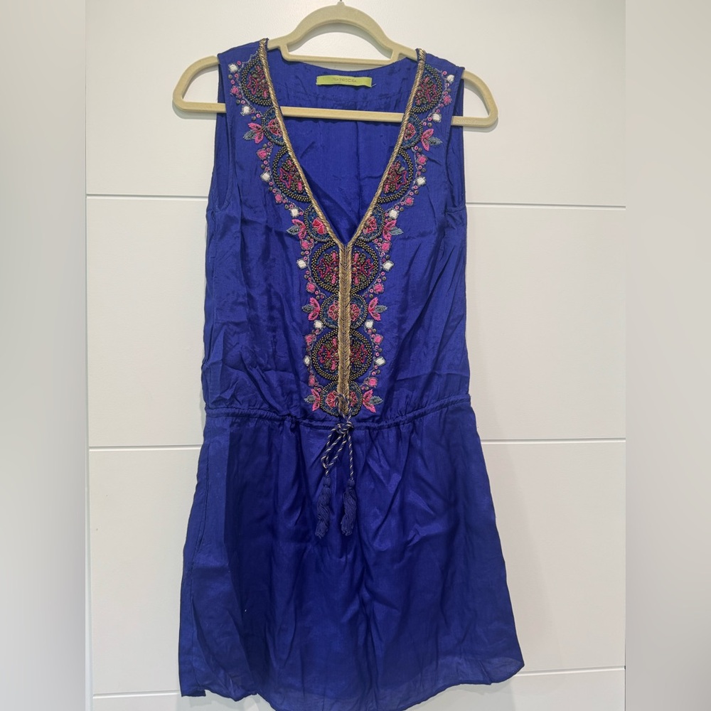 Vibrant Royal Blue Embroidered Mini Dress